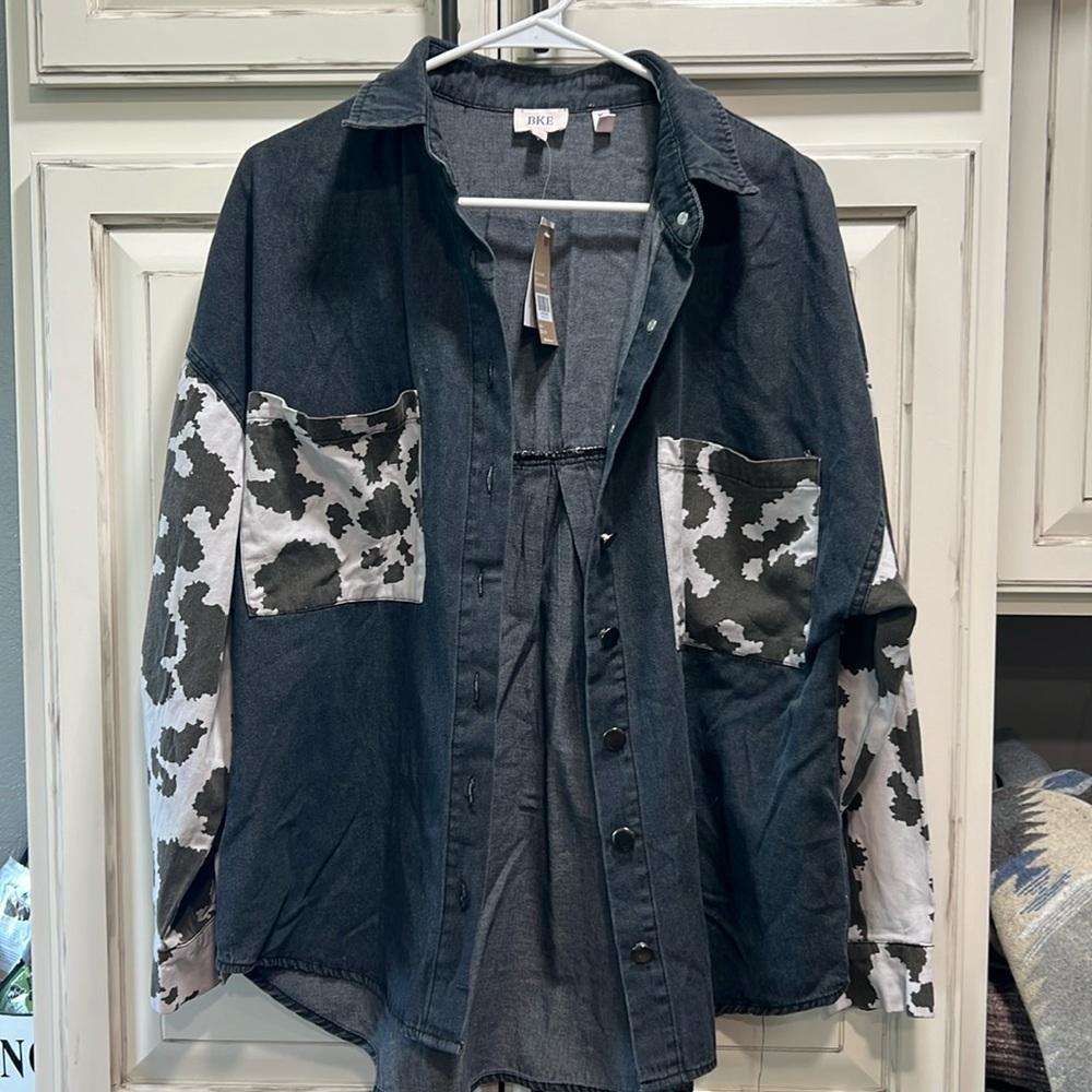 BKE cow print button down